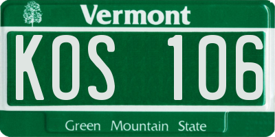 VT license plate KOS106