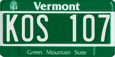 VT license plate KOS107
