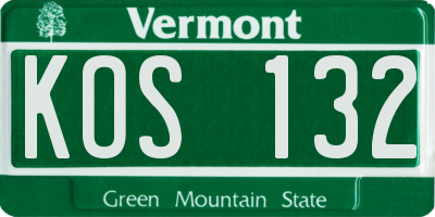 VT license plate KOS132