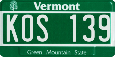 VT license plate KOS139