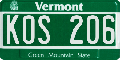 VT license plate KOS206