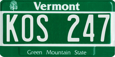 VT license plate KOS247