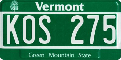 VT license plate KOS275