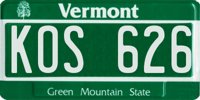 VT license plate KOS626