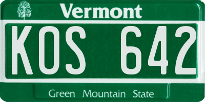 VT license plate KOS642