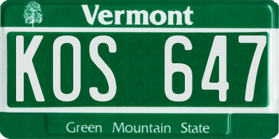 VT license plate KOS647