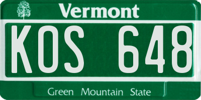 VT license plate KOS648