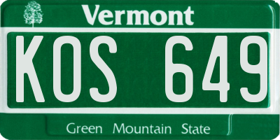 VT license plate KOS649