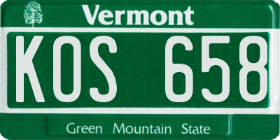 VT license plate KOS658