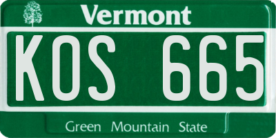 VT license plate KOS665
