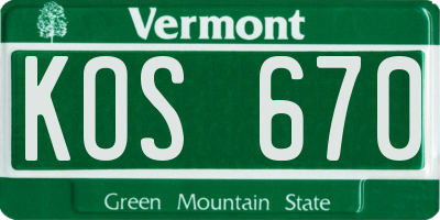 VT license plate KOS670