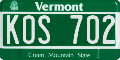 VT license plate KOS702