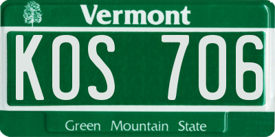 VT license plate KOS706