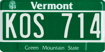 VT license plate KOS714