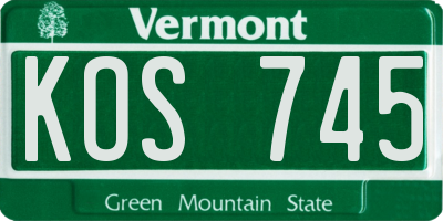 VT license plate KOS745