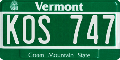 VT license plate KOS747