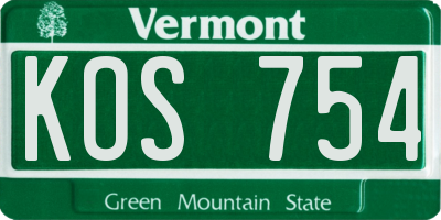 VT license plate KOS754