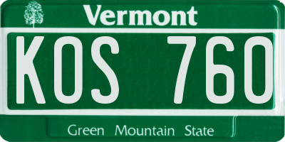 VT license plate KOS760