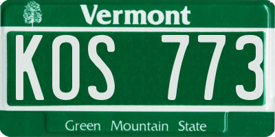 VT license plate KOS773