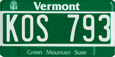 VT license plate KOS793