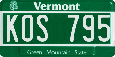 VT license plate KOS795