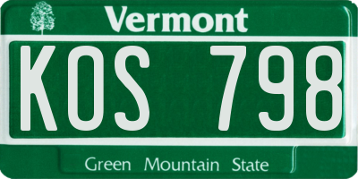 VT license plate KOS798