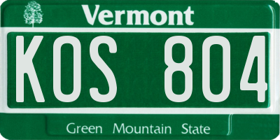 VT license plate KOS804