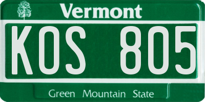 VT license plate KOS805