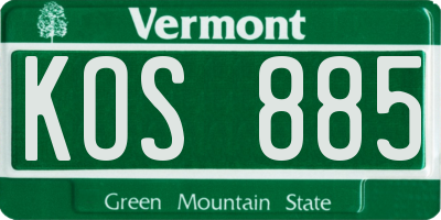 VT license plate KOS885