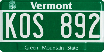 VT license plate KOS892