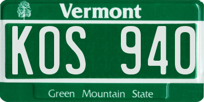 VT license plate KOS940