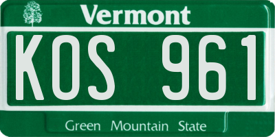VT license plate KOS961