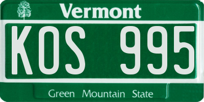 VT license plate KOS995