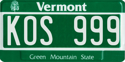 VT license plate KOS999