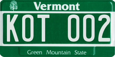 VT license plate KOT002