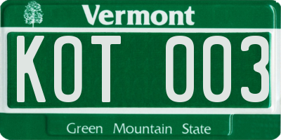 VT license plate KOT003