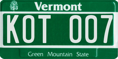 VT license plate KOT007