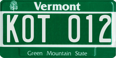VT license plate KOT012