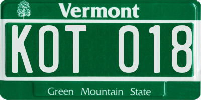 VT license plate KOT018