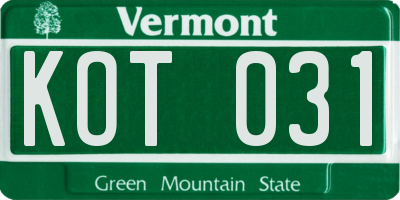 VT license plate KOT031