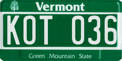 VT license plate KOT036