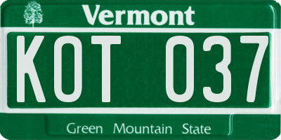 VT license plate KOT037