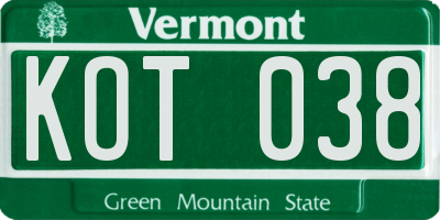 VT license plate KOT038