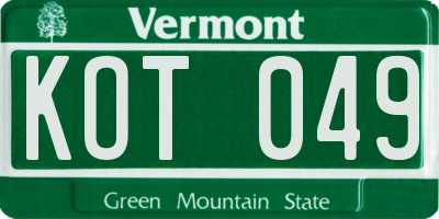 VT license plate KOT049