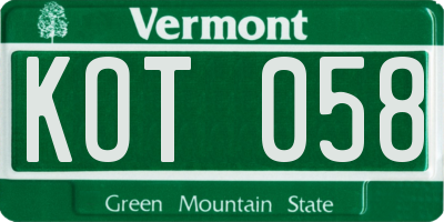 VT license plate KOT058