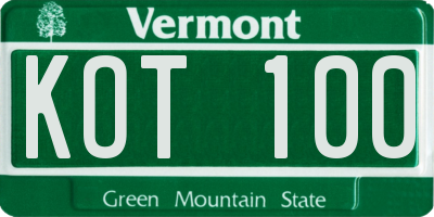VT license plate KOT100