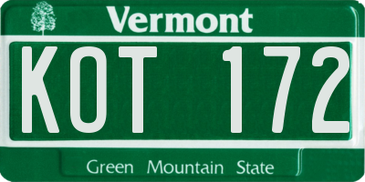 VT license plate KOT172