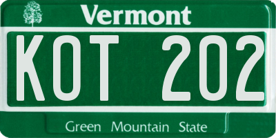 VT license plate KOT202