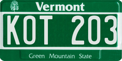 VT license plate KOT203
