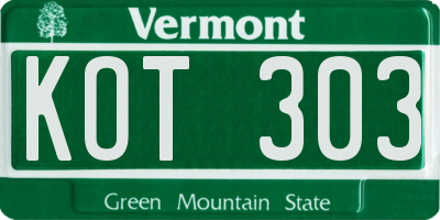VT license plate KOT303